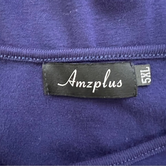 AMZPLUS Women’s Pullover Top Sz 5XL Color Blue Stretch Tiered Bottom Long Sleeve - Picture 5 of 10